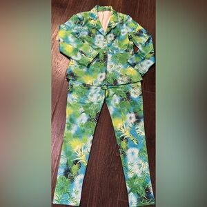 Tropical Escape Vibrant Green and Blue Cropped Pantsuit